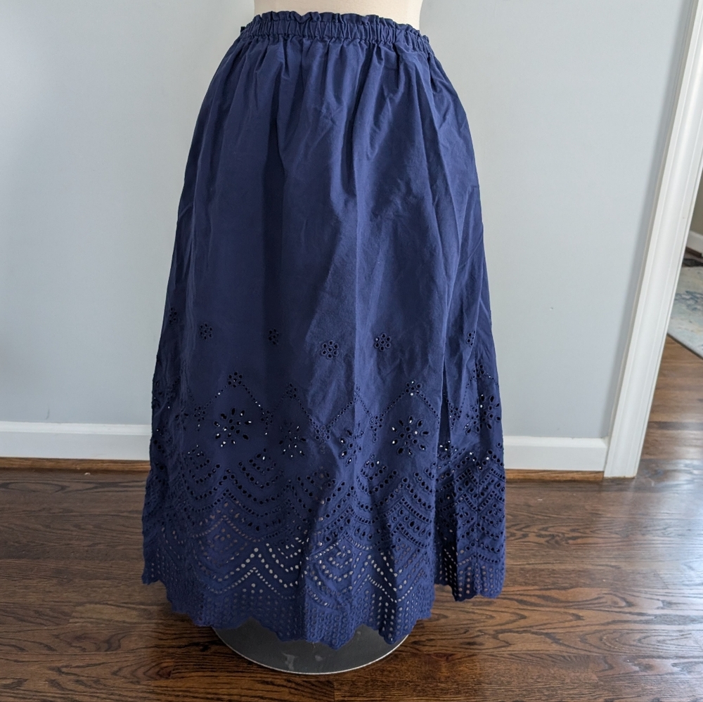 Women's Philosophy Navy Lace Eyelet Trim Bottom Midi Skirt Medium - Picture 2 of 6